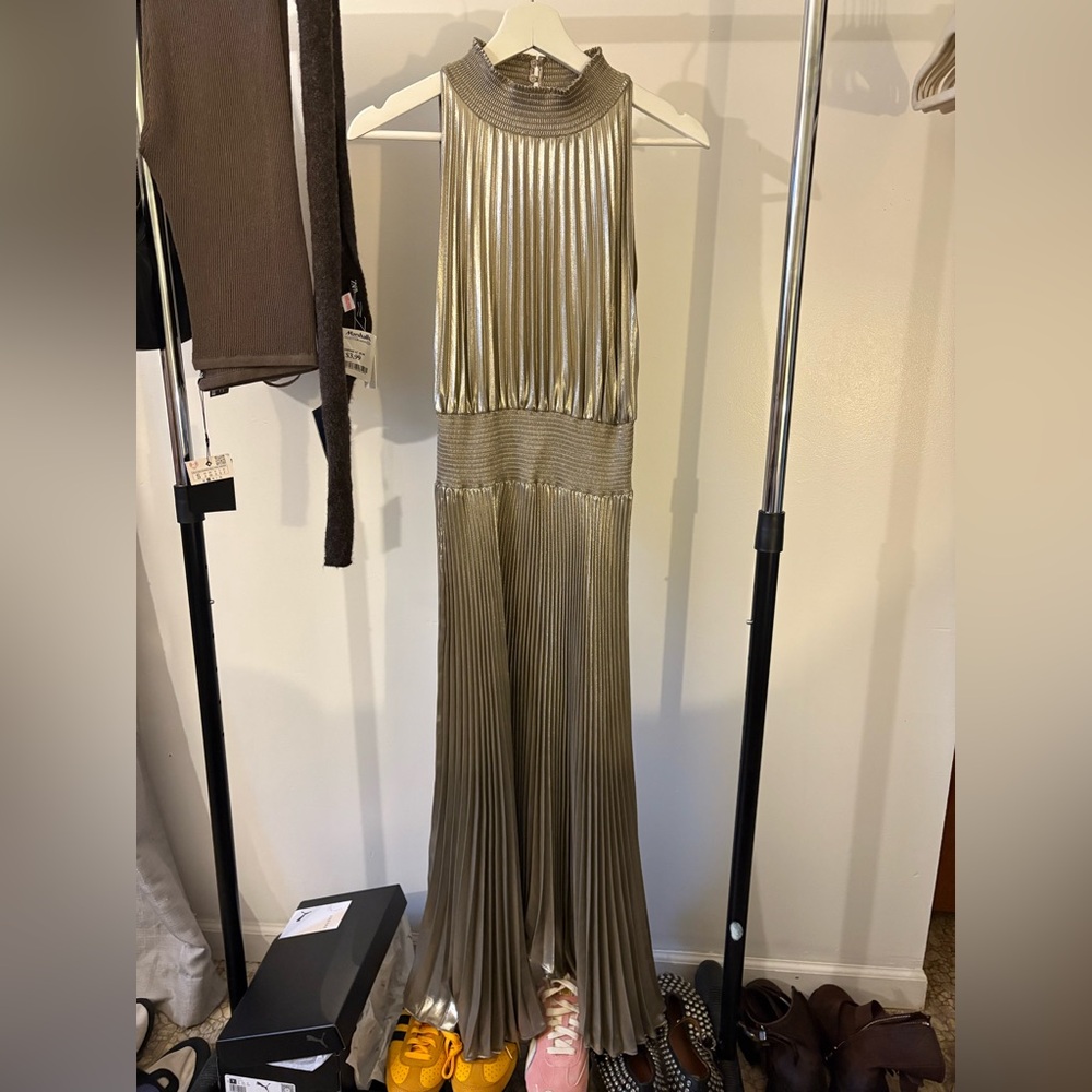 ALC Metallic Pleated Halter Dress